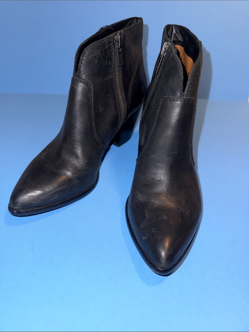 Frye Black Pointed Toe Leather Ankle Booties